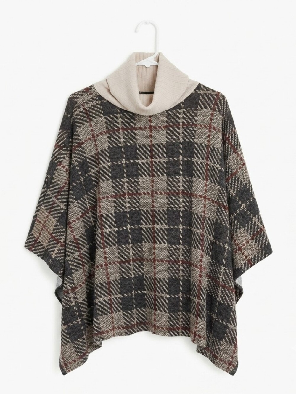 12 Pm By Mon Ami Black and Cream Plaid Poncho Women's Size Small #123